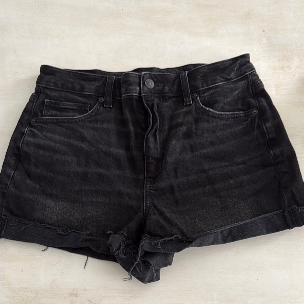 American Eagle Outfitters Black Jean Shorts High-Waisted Cuffed